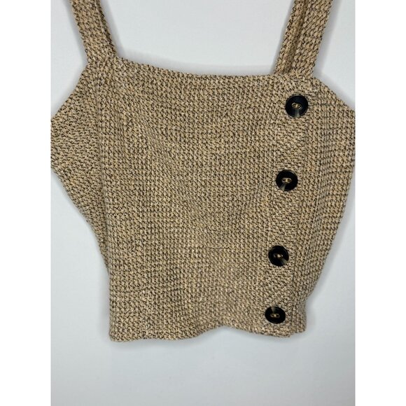 Lucy Paris Top Womens Crop Tank Textured Knit Size S Tan Square Neck Sleeveless - Picture 3 of 13